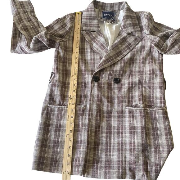 Catch by Mala Plaid Double Breasted Blazer Brown Cream Size 2 Oversized Fit - Picture 11 of 11